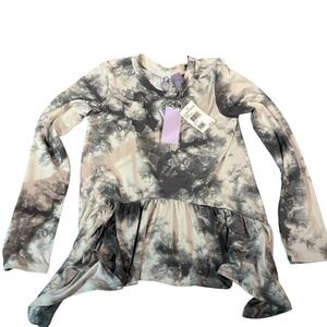 Good Luck Peplum Top Girls Size M Black Ivory Tie Dye Long Sleeve Nordstrom
